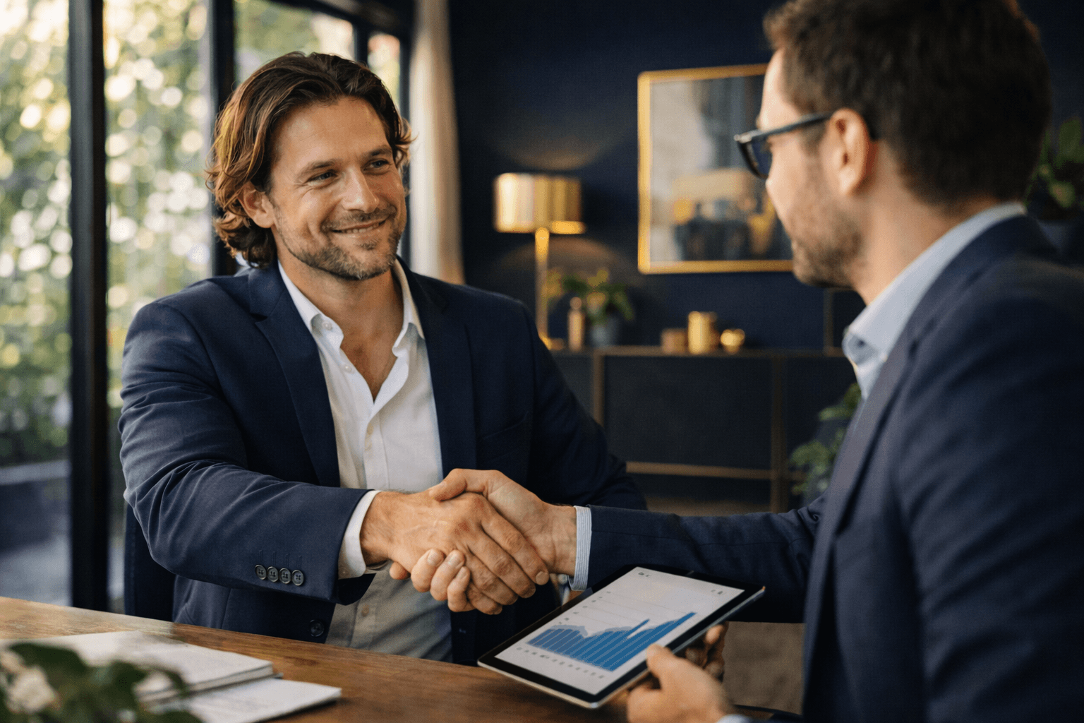 Business owner and financial advisor reviewing finance strategy